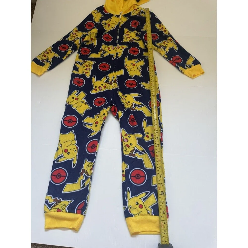 Pokemon Pikachu Hooded One Piece Pajamas Kids Size S 6-7 Fleece Zip Front
